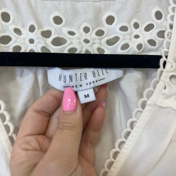 Hunter Bell Carlton Eyelet V-Neck Double Ruffle Sleeve Top White Size Medium - Picture 5 of 8
